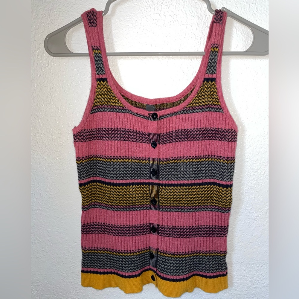 Francesca's Collections Pink and Brown Ribbed Tank Top